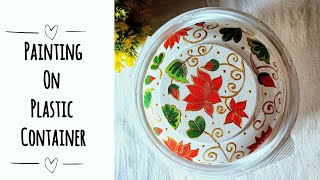 Painting on Plastic Container || DIY Painting on Random  Things || Lotus Painting