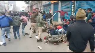 Patna, Bihar : Students lathicharged by Patna police on Dak bunglow Road. In this cold weather