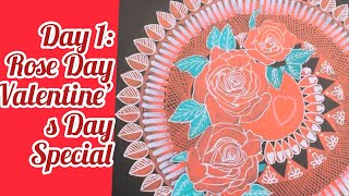 Day 1-Rose day easy Mandala Art | Valentine’s Day special