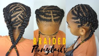 GIRLS BRAIDED HAIRSTYLES | TWO PONYTAILS CORNROWS TUTORIAL