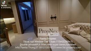 Wow view keren Apt Windsor Twr 1 uk 113m2(2BR+1),Double privatelift,lt 50an,View Timur Laut,Rp3,1M