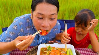 MUKBANG ASMR EATING PAPAYA SALAD + SALMON Eat Papaya With Salmon, Beautiful Scenery