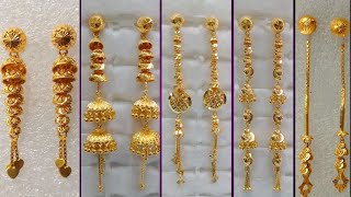 latest long gold #earrings designs, sui dhaga earrings, सोने के झुमके। lightweight Gold earrings.