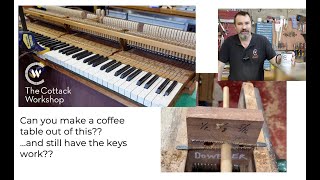 1930s Neindorf semi grand piano keyboard flipped into a coffee table in glass and oak