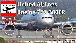 United Airlines Boeing 777-300ER *powerful spool up* and takeoff from San Francisco Airport N2243U