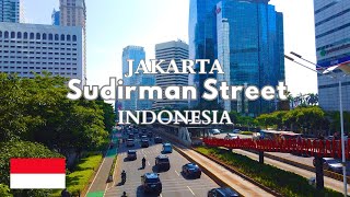 Indonesia Walking Tour Jakarta From Sudirman Thamrin Sidewalk During Morning Rush Hour