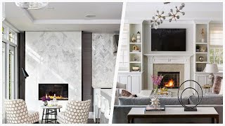 75 White Living Space With A Stone Fireplace Design Ideas You'll Love ☆