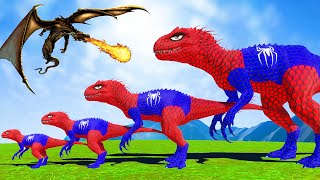 T- Rex Chasing EPIC Dinosaurs Jurassic World: ALL SuperHero Dinosaurs Battle vs Indominus Rex