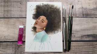 AFRO GIRL WATERCOLOR TUTORIAL and ESCODA BRUSHES REVIEW!!