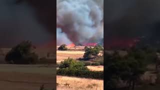 📰 𝐁𝐑𝐄𝐀𝐊𝐈𝐍𝐆: A forest fire in Greece has reached the small town of Varnavas near Marathon