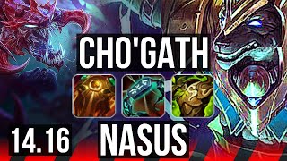 CHO'GATH vs NASUS (TOP) | Rank 3 Cho, 1600+ games, Dominating, 8/2/2 | NA Challenger | 14.16