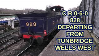 RD26635vid.  Caledonian Railway 0-6-0 828 departing from Tunbridge Wells West.