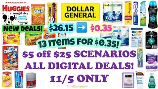 Dollar General $5 off $25 11/5 Couponing This Week! 13 Items $0.35! 7 Scenarios! All Digital Deals!