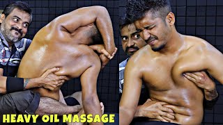 Heavy Oil Head Massage & Neck Cracking | Back Massage & Chest Massage with Oil | Spine Cracking ASMR