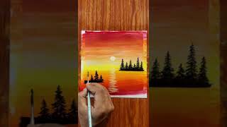 Calm sunset acrylic painting for beginners | sunset scenery painting easy #shorts