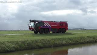 BEAUTIFUL MORNING spotting at AMS with CROSSWIND and Schiphol Brandweer! | Luca Aviation2019