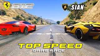 Ferrari 812 vs Sian 359 km/h top speed drag race | Lamborghini Sian vs Ferrari 812