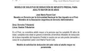 MODELO DE SOLICITUD DE DEDUCCIÓN DE IMPUESTO PREDIAL PARA ADULTO MAYOR DE 60 AÑOS