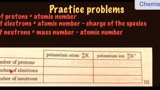 How to calculate the number of protons, electrons and neutrons (Practice problems).