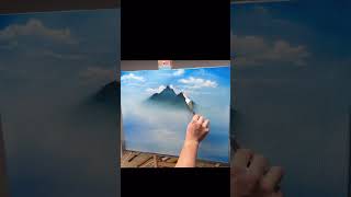 Bob Ross style oil landscape painting #art #artist #painting #artshorts #bobross #easy #arts #fun