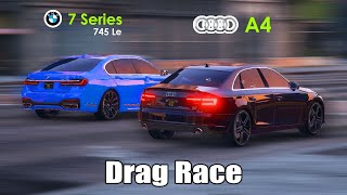 BMW 745 Le vs Audi A4 drag race | BMW 7 Series vs Audi A4