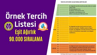 Örnek Tercih listesi Eşit Ağırlık 90.000 Sıralama