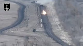 Leopard 2 Ambushes Russian Armored Column -- Four Vehicles Destroyed!