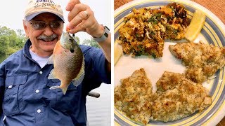 Fishing for Bluegill with Creamy Crabmeat (a low carb meal that can't be beat)