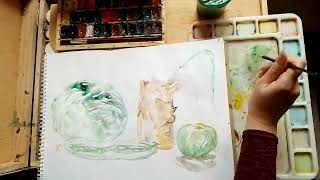 My Art #31 Still Life.. "Green onion and apple"! Made by  @elena_painter_16  ©! #vase  #sketch