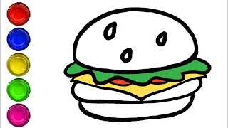 Burger & Vegetables Drawing, Painting, Coloring for Kids & Toddlers | Food Drawing Techniques