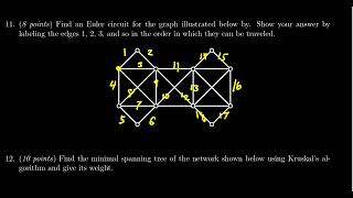 Math 1030, Exam 1 - Question 11 (Euler Circuits)