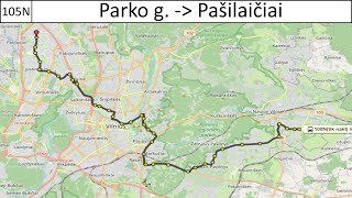 105N maršrutas / Parko g. – Pavilnys – Žygimantų g. – Konstitucijos pr. – Šeškinė – Pašilaičiai /