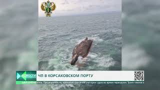 Грузовое судно перевернулось сегодня в порту Корсакова. Двое людей погибло.