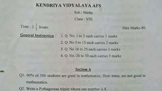 Class 8 Maths half yearly question paper of (2022 - 2023)