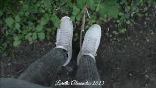 Very long hiking with my beige Nike Dunk Sky High in forest 🌳