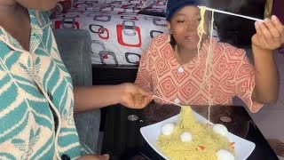 Eating noodles with stick