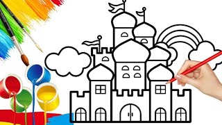 How to Draw Castle Painting and Coloring | Step by step Drawing