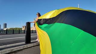 Flying Dress Capetown Jamaican Dress flag dress Photoshoot Big Ben, London