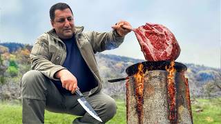 Chef and Chainsaw in the Forest! Roasting Juicy Tomahawk Steaks in a Wilderness