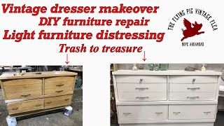 Vintage dresser makeover~DIY furniture repair~furniture distressing.