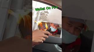 Drive Thru Magic Prank!! (FIRE Wallet) #Shorts