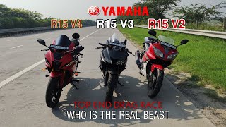 R15V2 vs R15V3 vs R15V4 Top End Drag Race 🔥 Who is Real Beast #r15v3 #dragrace #viral #r15m