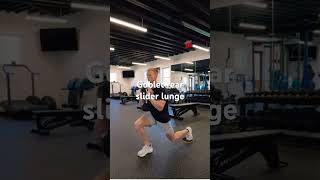 Goblet slider lunge. Lower body push.