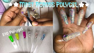 Trying 10 Dollar Polygel! Meet Across Polygel Kit! AB Rhinestone Placement! Glitter Polygel Nails!