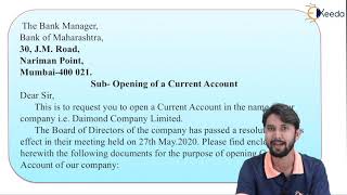 Letter for Opening a Current Account - Correspondence with Bank - Secretarial Practice