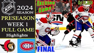 Ottawa Senators vs Montreal Canadiens [ FINAL GAME ] Oct 01, 2024 |2024 NHL Preseason | Hockey 2024