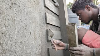 Border design with cement plastering on high point of front wall of house || Border design