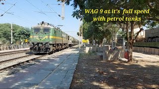 WAG 9H with Petrol tank cargo train at full speed