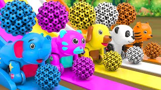 Finger Family Animal Toys & Colorful Vehicles Slide! - Kooxa Toys - Baby Nursery Rhymes