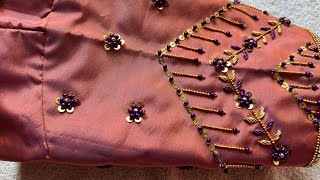 Simple & easy aari work on rosegold stitched blouse)using normal needle!